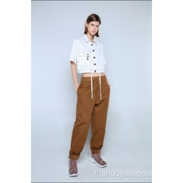 BLOUSE CROPPED FEMME BLANCHE À MANCHES COURTES